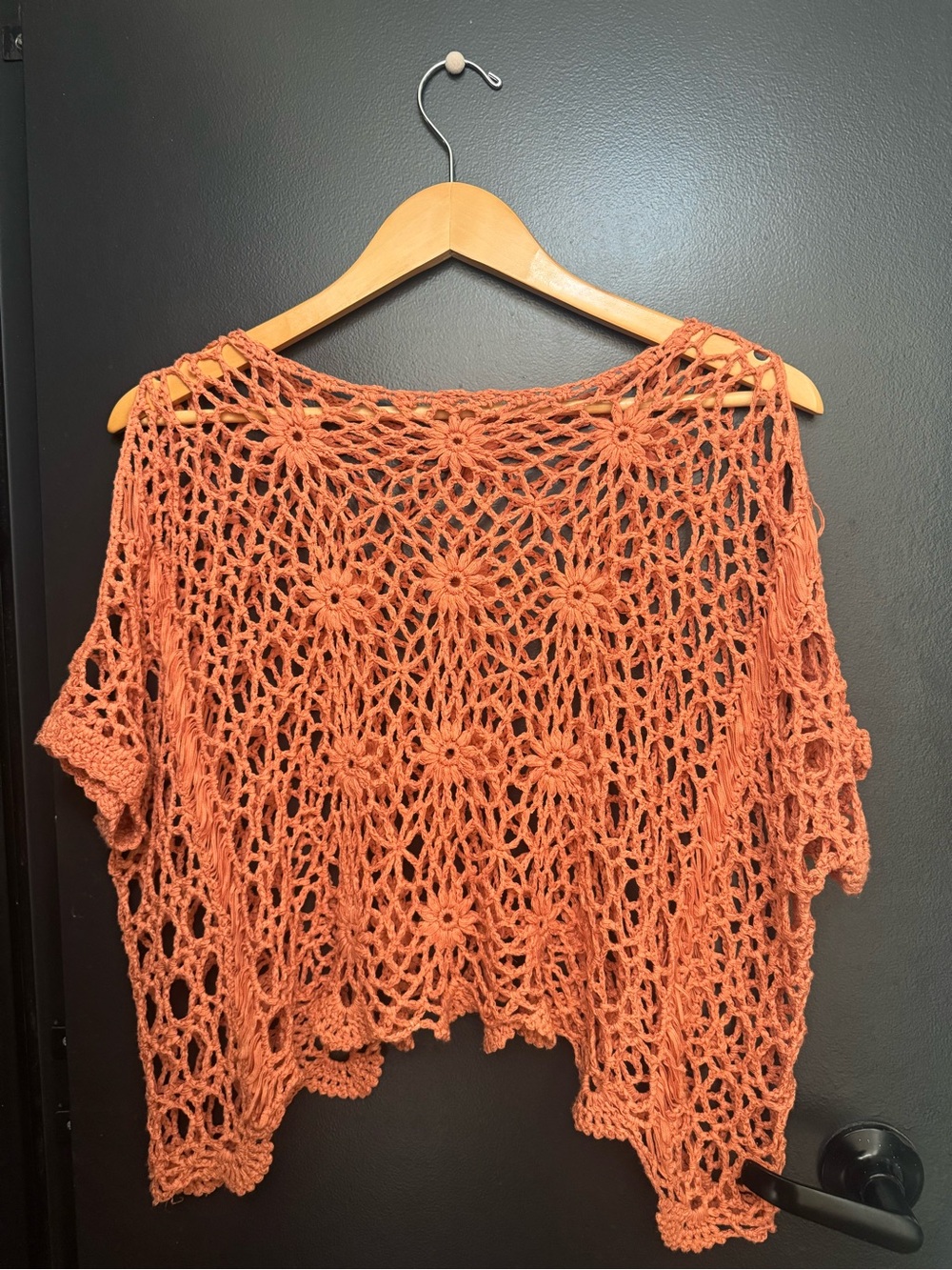 Women's Crochet Openwork Crop Top in Coral